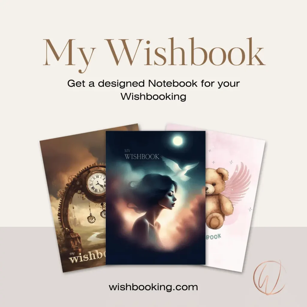 3 Wishbook covers displayed as a fan linked to the web shop